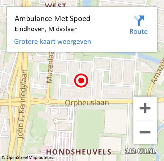 Locatie op kaart van de 112 melding: Ambulance Met Spoed Naar Eindhoven, Midaslaan op 5 februari 2017 09:11