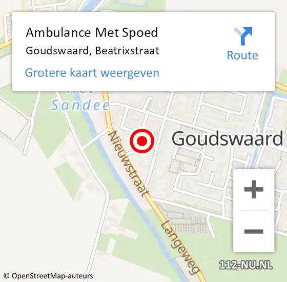 Locatie op kaart van de 112 melding: Ambulance Met Spoed Naar Goudswaard, Beatrixstraat op 6 februari 2017 01:51