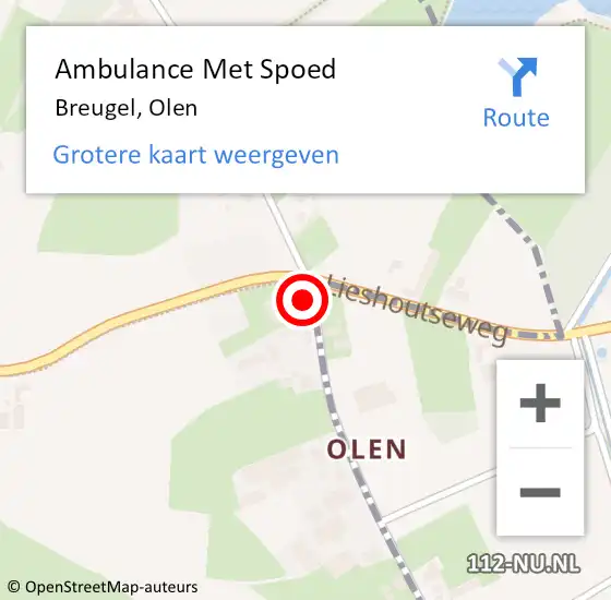 Locatie op kaart van de 112 melding: Ambulance Met Spoed Naar Breugel, Olen op 6 februari 2017 14:34
