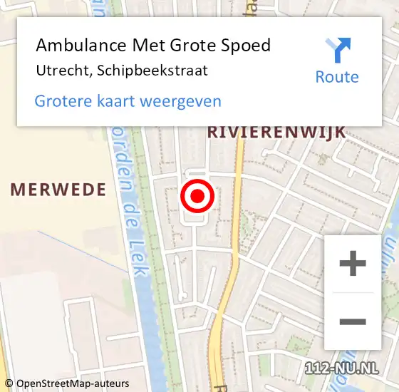 Locatie op kaart van de 112 melding: Ambulance Met Grote Spoed Naar Utrecht, Schipbeekstraat op 7 februari 2017 12:04
