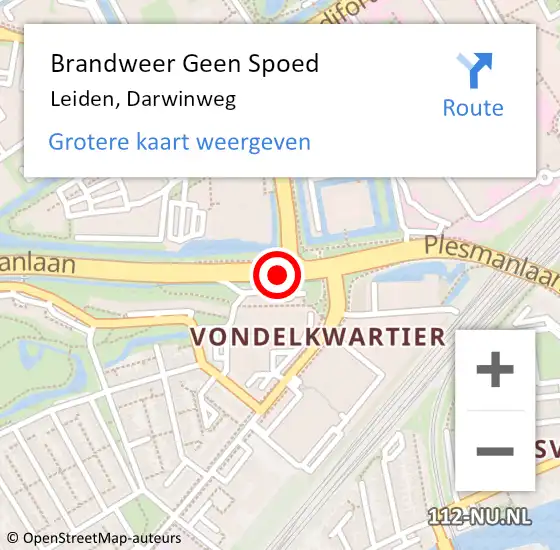 Locatie op kaart van de 112 melding: Brandweer Geen Spoed Naar Leiden, Darwinweg op 10 januari 2014 11:15