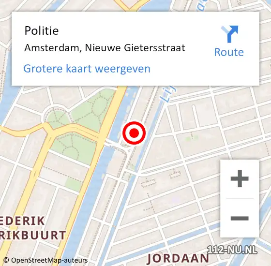 Locatie op kaart van de 112 melding: Politie Amsterdam, Nieuwe Gietersstraat op 7 februari 2017 20:11
