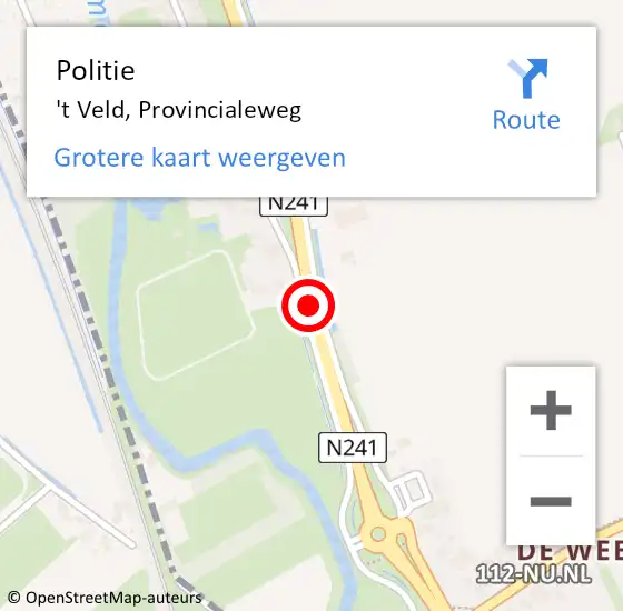 Locatie op kaart van de 112 melding: Politie 't Veld, Provincialeweg op 8 februari 2017 16:05