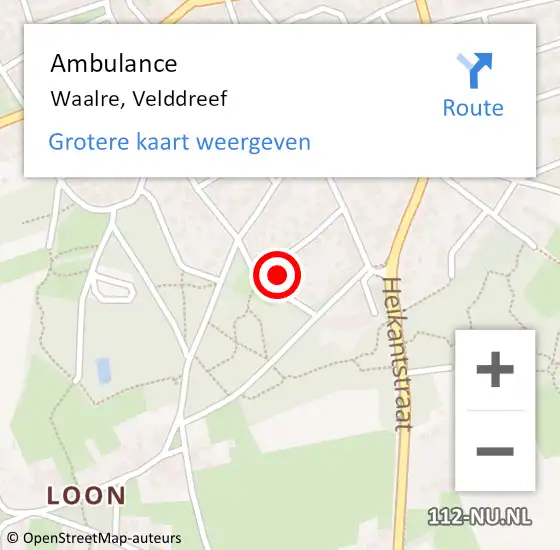 Locatie op kaart van de 112 melding: Ambulance Waalre, Velddreef op 8 februari 2017 16:54