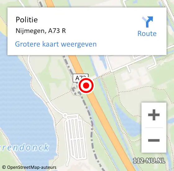 Locatie op kaart van de 112 melding: Politie Nijmegen, A73 R op 9 februari 2017 05:22