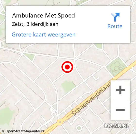 Locatie op kaart van de 112 melding: Ambulance Met Spoed Naar Zeist, Bilderdijklaan op 9 februari 2017 08:30