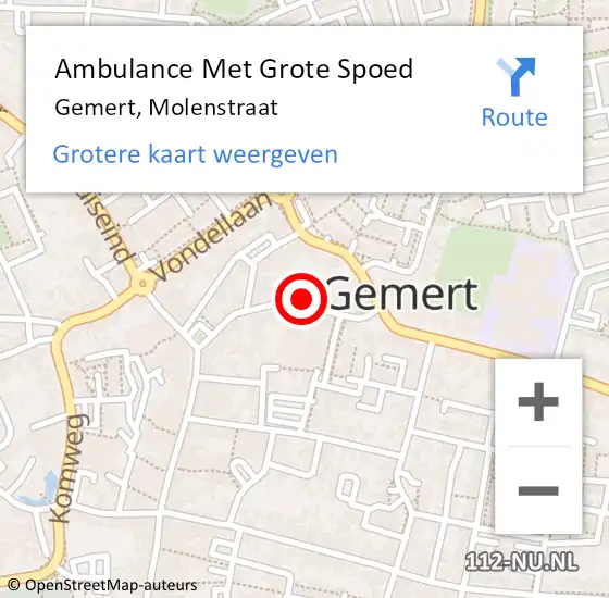Locatie op kaart van de 112 melding: Ambulance Met Grote Spoed Naar Gemert, Molenstraat op 9 februari 2017 11:32