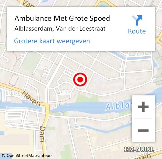 Locatie op kaart van de 112 melding: Ambulance Met Grote Spoed Naar Alblasserdam, Van der Leestraat op 9 februari 2017 21:22