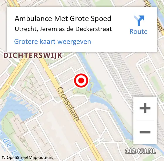 Locatie op kaart van de 112 melding: Ambulance Met Grote Spoed Naar Utrecht, Jeremias de Deckerstraat op 10 februari 2017 13:56