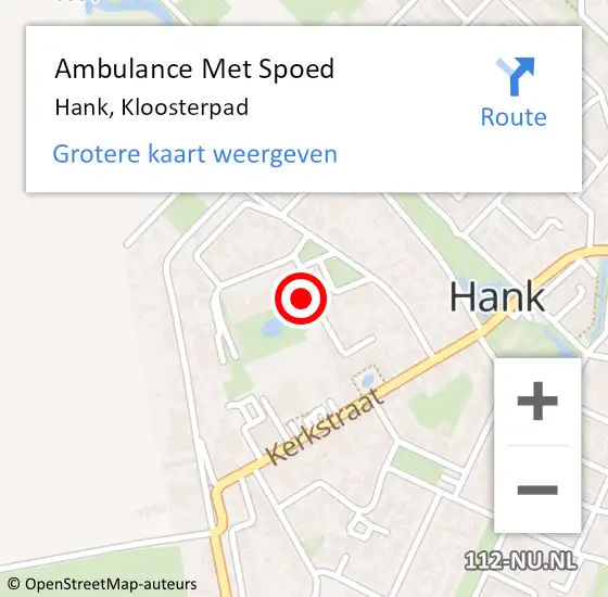 Locatie op kaart van de 112 melding: Ambulance Met Spoed Naar Hank, Kloosterpad op 10 februari 2017 16:25