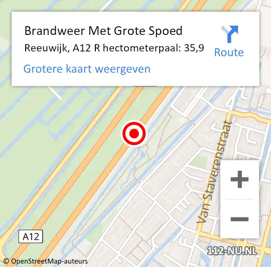 Locatie op kaart van de 112 melding: Brandweer Met Grote Spoed Naar Reeuwijk, A12 R hectometerpaal: 26,5 op 10 februari 2017 16:46
