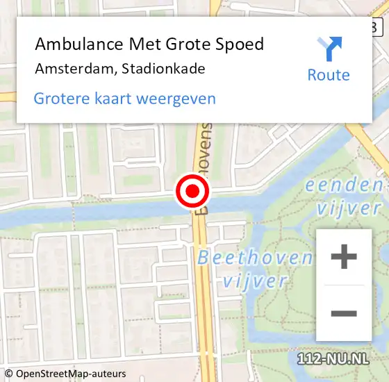 Locatie op kaart van de 112 melding: Ambulance Met Grote Spoed Naar Amsterdam, Stadionkade op 10 februari 2017 16:55