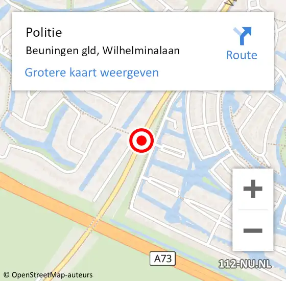 Locatie op kaart van de 112 melding: Politie Beuningen gld, Wilhelminalaan op 11 februari 2017 09:45