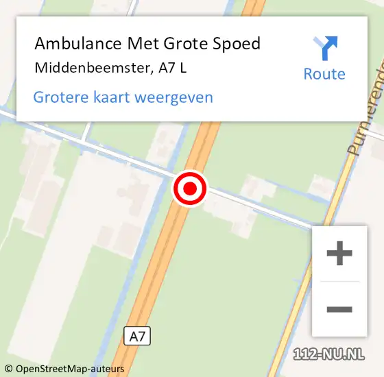 Locatie op kaart van de 112 melding: Ambulance Met Grote Spoed Naar Middenbeemster, A7 L op 11 februari 2017 12:02