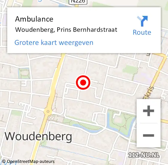 Locatie op kaart van de 112 melding: Ambulance Woudenberg, Prins Bernhardstraat op 11 februari 2017 13:29