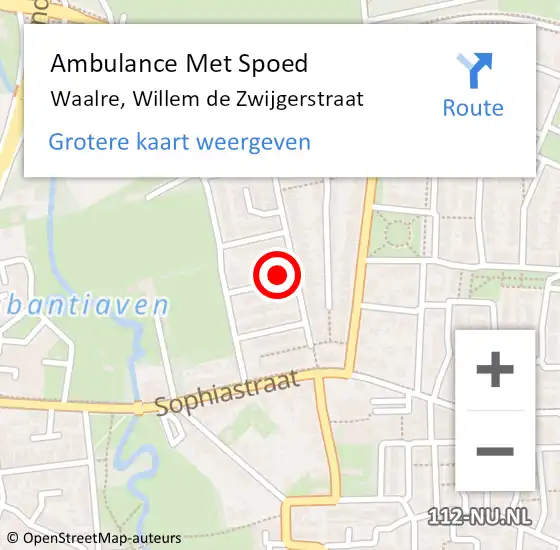 Locatie op kaart van de 112 melding: Ambulance Met Spoed Naar Waalre, Willem de Zwijgerstraat op 11 februari 2017 14:55