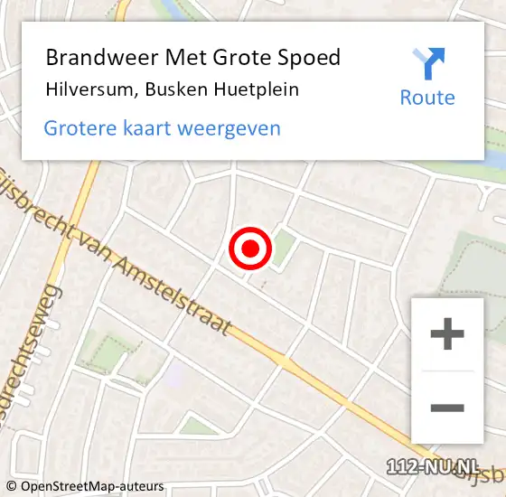 Locatie op kaart van de 112 melding: Brandweer Met Grote Spoed Naar Hilversum, Busken Huetplein op 11 februari 2017 20:07