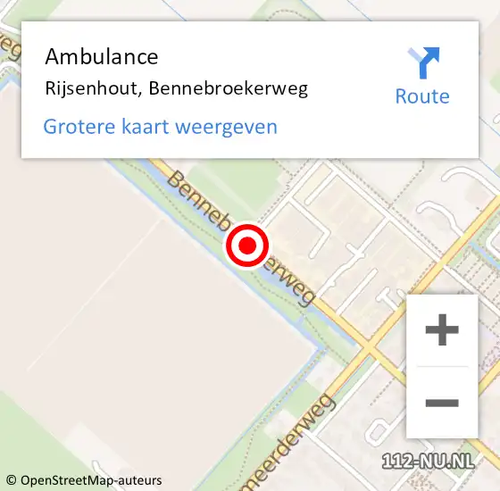 Locatie op kaart van de 112 melding: Ambulance Rijsenhout, Bennebroekerweg op 12 februari 2017 00:03