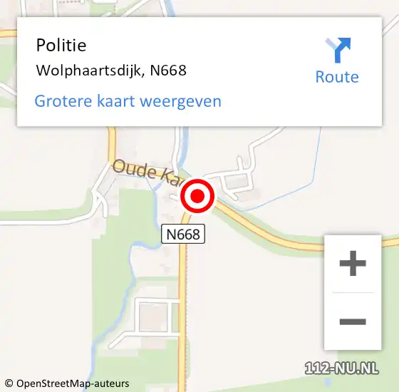Locatie op kaart van de 112 melding: Politie Wolphaartsdijk, N668 op 12 februari 2017 00:09