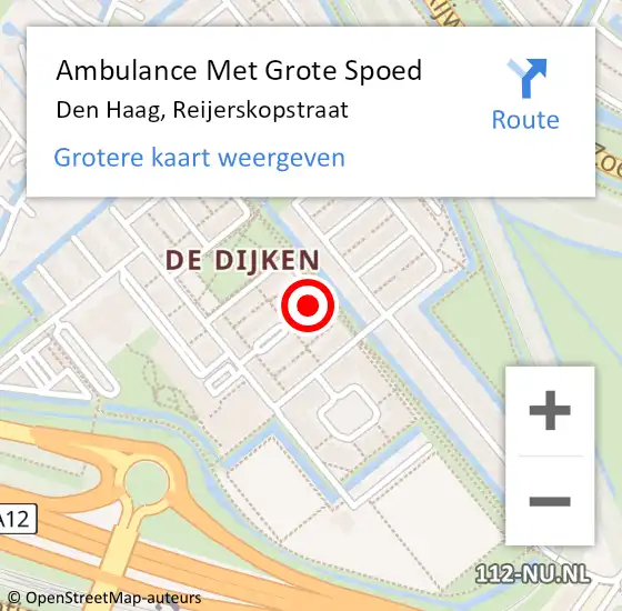 Locatie op kaart van de 112 melding: Ambulance Met Grote Spoed Naar Den Haag, Reijerskopstraat op 12 februari 2017 08:58