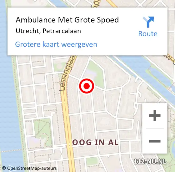 Locatie op kaart van de 112 melding: Ambulance Met Grote Spoed Naar Utrecht, Petrarcalaan op 12 februari 2017 12:53