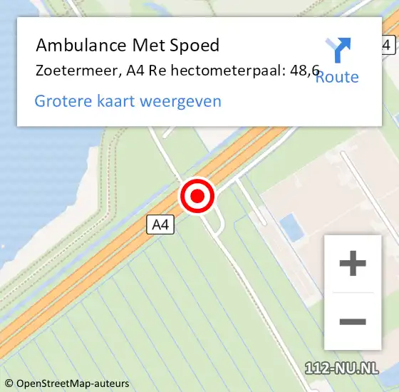 Locatie op kaart van de 112 melding: Ambulance Met Spoed Naar Zoetermeer, A4 R hectometerpaal: 30,0 op 12 februari 2017 13:37