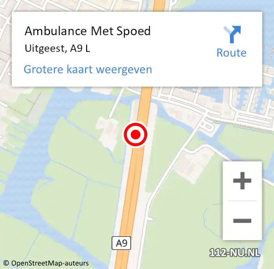 Locatie op kaart van de 112 melding: Ambulance Met Spoed Naar Uitgeest, A9 L op 12 februari 2017 15:26