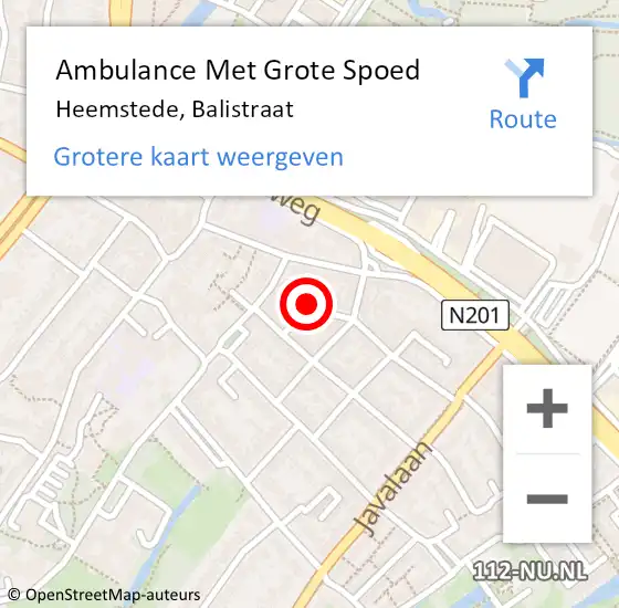 Locatie op kaart van de 112 melding: Ambulance Met Grote Spoed Naar Heemstede, Balistraat op 13 februari 2017 03:25