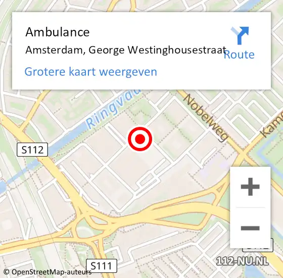 Locatie op kaart van de 112 melding: Ambulance Amsterdam, George Westinghousestr op 13 februari 2017 11:21