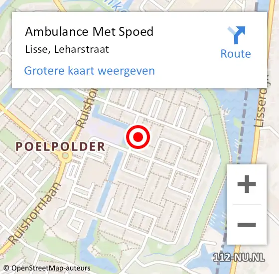 Locatie op kaart van de 112 melding: Ambulance Met Spoed Naar Lisse, Leharstraat op 13 februari 2017 12:18