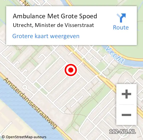 Locatie op kaart van de 112 melding: Ambulance Met Grote Spoed Naar Utrecht, Minister de Visserstraat op 13 februari 2017 18:13