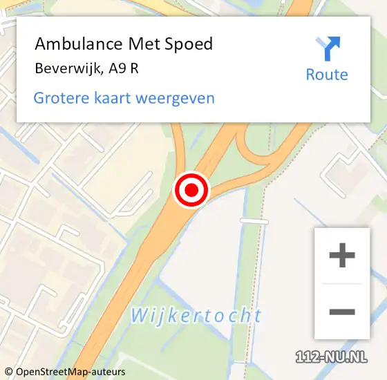 Locatie op kaart van de 112 melding: Ambulance Met Spoed Naar Beverwijk, A9 R op 13 februari 2017 18:43