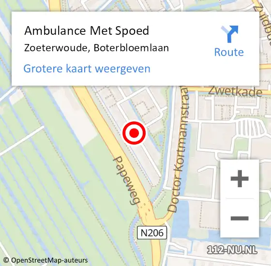Locatie op kaart van de 112 melding: Ambulance Met Spoed Naar Zoeterwoude, Boterbloemlaan op 13 februari 2017 21:03