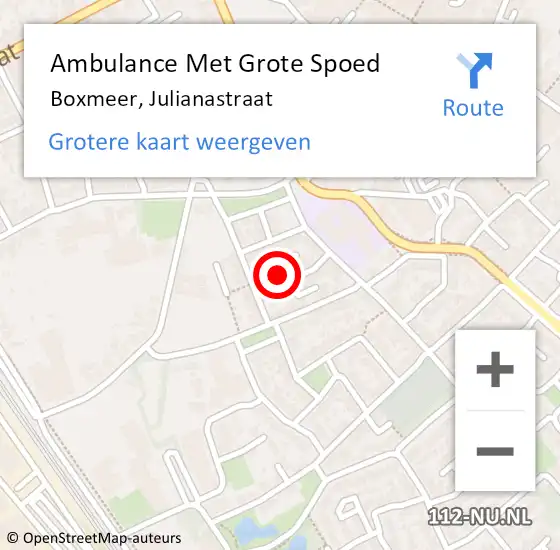 Locatie op kaart van de 112 melding: Ambulance Met Grote Spoed Naar Boxmeer, Julianastraat op 13 februari 2017 21:23