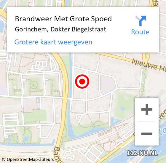 Locatie op kaart van de 112 melding: Brandweer Met Grote Spoed Naar Gorinchem, Dokter Biegelstraat op 14 februari 2017 19:35