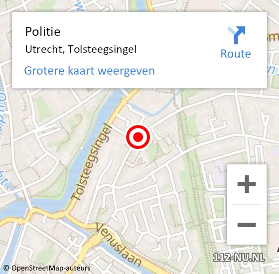 Locatie op kaart van de 112 melding: Politie Utrecht, Tolsteegsingel op 15 februari 2017 02:22