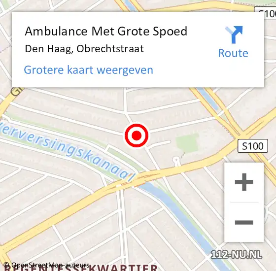 Locatie op kaart van de 112 melding: Ambulance Met Grote Spoed Naar Den Haag, Obrechtstraat op 15 februari 2017 08:15