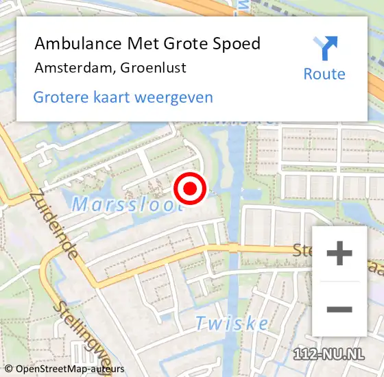 Locatie op kaart van de 112 melding: Ambulance Met Grote Spoed Naar Amsterdam, Groenlust op 15 februari 2017 14:56