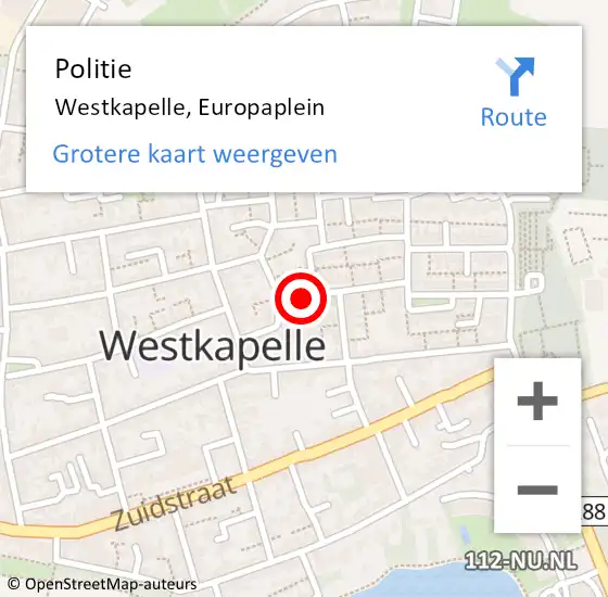 Locatie op kaart van de 112 melding: Politie Westkapelle, Europaplein op 15 februari 2017 16:30