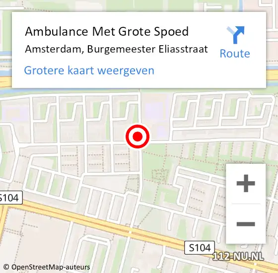 Locatie op kaart van de 112 melding: Ambulance Met Grote Spoed Naar Amsterdam, Burgemeester Eliasstraat op 15 februari 2017 16:40