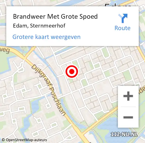Locatie op kaart van de 112 melding: Brandweer Met Grote Spoed Naar Edam, Sternmeerhof op 16 februari 2017 01:13