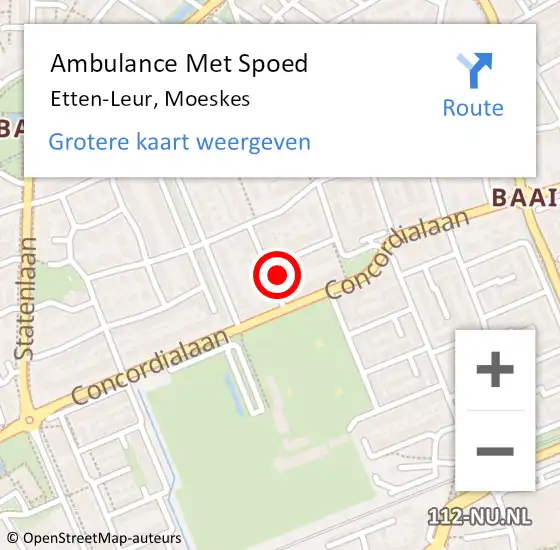 Locatie op kaart van de 112 melding: Ambulance Met Spoed Naar Etten-Leur, Moeskes op 16 februari 2017 02:59