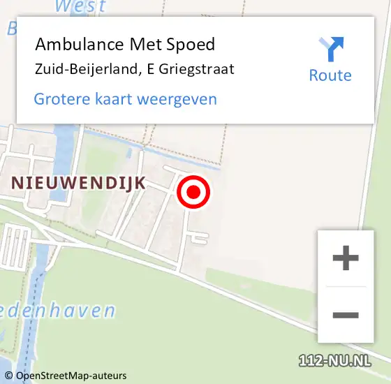 Locatie op kaart van de 112 melding: Ambulance Met Spoed Naar Zuid-Beijerland, E Griegstraat op 16 februari 2017 23:44