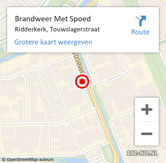 Locatie op kaart van de 112 melding: Brandweer Met Spoed Naar Ridderkerk, Touwslagerstraat op 17 februari 2017 23:15