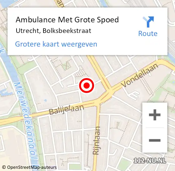 Locatie op kaart van de 112 melding: Ambulance Met Grote Spoed Naar Utrecht, Bolksbeekstraat op 18 februari 2017 08:19