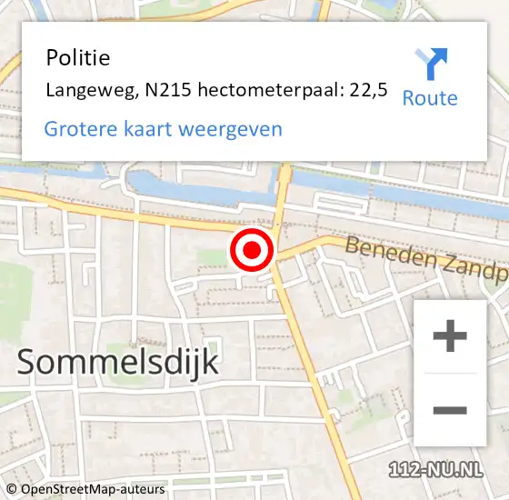 Locatie op kaart van de 112 melding: Politie Langeweg, N215 hectometerpaal: 22,5 op 18 februari 2017 11:54