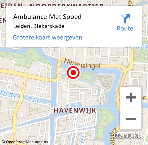 Locatie op kaart van de 112 melding: Ambulance Met Spoed Naar Leiden, Blekerskade op 18 februari 2017 19:51