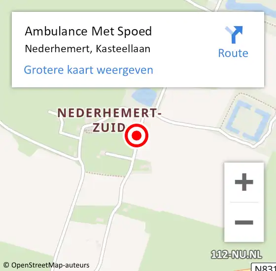 Locatie op kaart van de 112 melding: Ambulance Met Spoed Naar Nederhemert, Kasteellaan op 19 februari 2017 14:19