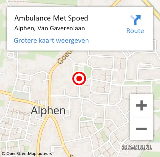 Locatie op kaart van de 112 melding: Ambulance Met Spoed Naar Alphen Nb, Van Gaverenlaan op 20 februari 2017 00:13