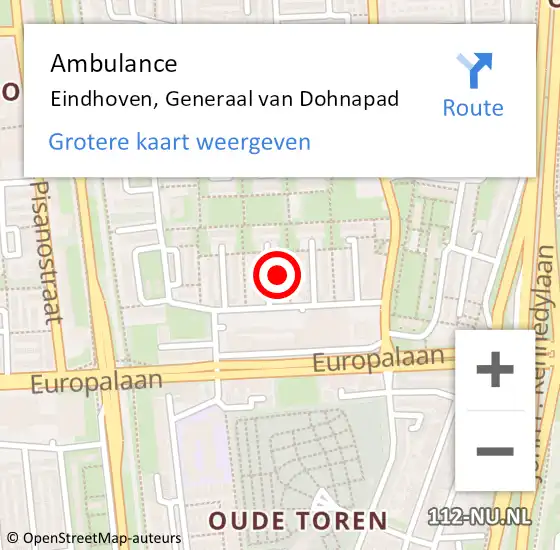 Locatie op kaart van de 112 melding: Ambulance Eindhoven, Generaal van Dohnapad op 20 februari 2017 09:04